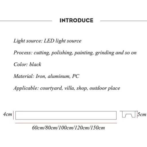 HMAKGG 120 cm Vanjska zidna svjetiljka IP65 Vodootporna Topla bijela 3000K Crna