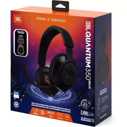 JBL Quantum 350 Wireless Gaming Headset 2.4GHz USB-C Boom Mic Fekete