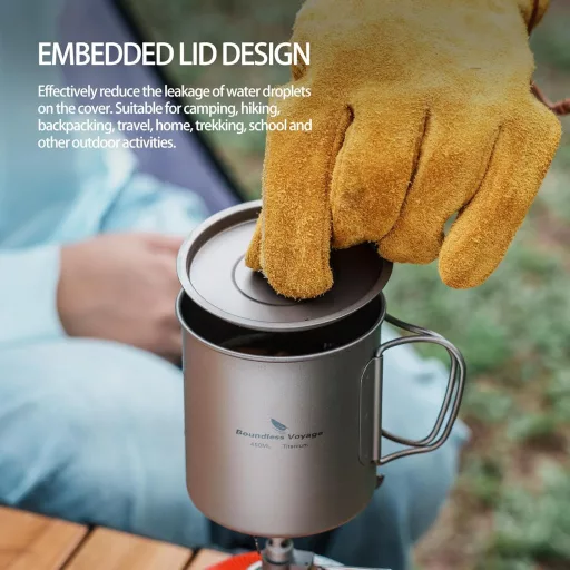 iBasingo Titán Kempingbögre Fedővel és Összecsukható Fogantyúval 200-750ml