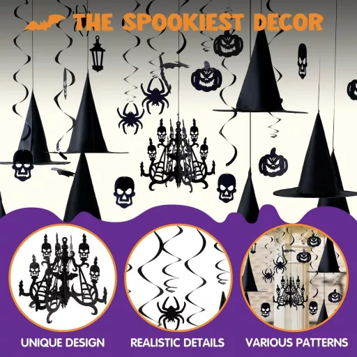 Set 27 decorațiuni suspendate de Halloween JOYIN cu pălărie de vrăjitoare, dovleac, fantomă și păianjen