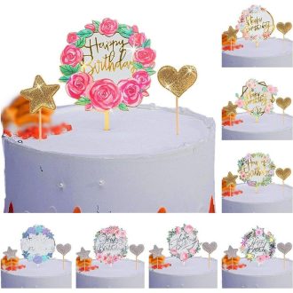   Sada zlatých ozdôb na narodeninovú tortu - 24 ks trblietavých dekorácií