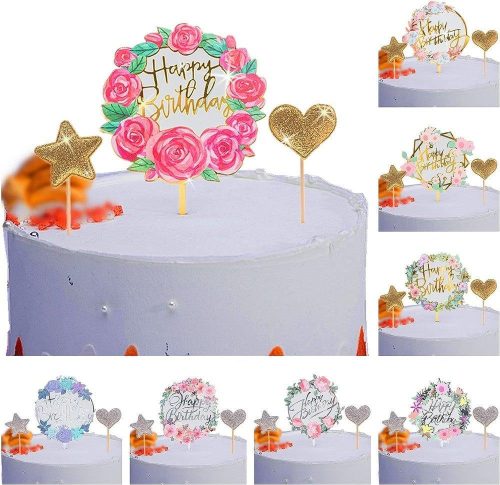 Set Decorativ Tort Aniversare Auriu - 24 Bucăți Decorațiuni Sclipitoare