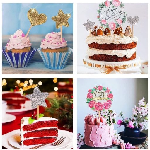 Sada zlatých ozdôb na narodeninovú tortu - 24 ks trblietavých dekorácií