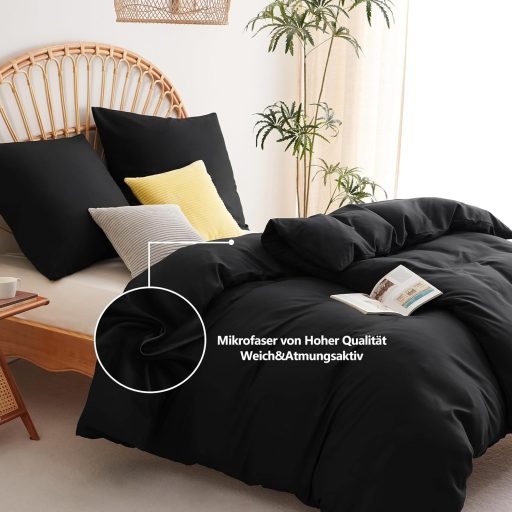 Set lenjerie de pat din microfibră WAVVE, 4 piese, 135x200 cm, antracit