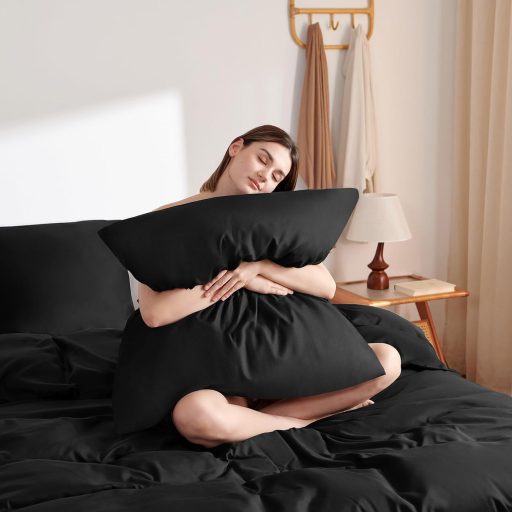 Set lenjerie de pat din microfibră WAVVE, 4 piese, 135x200 cm, antracit