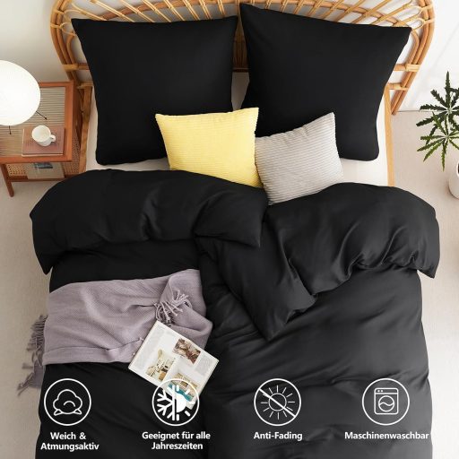 Set lenjerie de pat din microfibră WAVVE, 4 piese, 135x200 cm, antracit