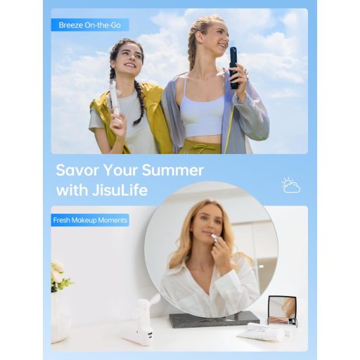 Ventilator portabil 3 în 1 JISULIFE cu funcție de powerbank și lanternă - Reîncărcare USB, autonomie 12-19 ore, portabil, alb