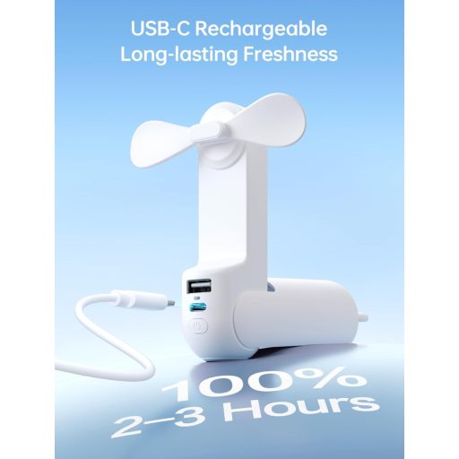Ventilator portabil 3 în 1 JISULIFE cu funcție de powerbank și lanternă - Reîncărcare USB, autonomie 12-19 ore, portabil, alb