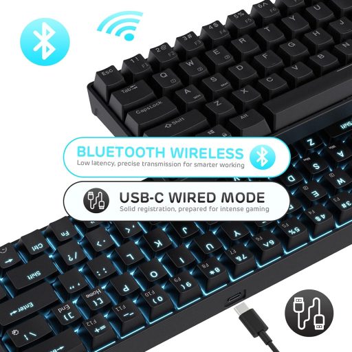 RK ROYAL KLUDGE RK68 Wireless Mechanikus Billentyűzet 65% Kompakt Bluetooth Gaming Csere Kapcsoló Fekete