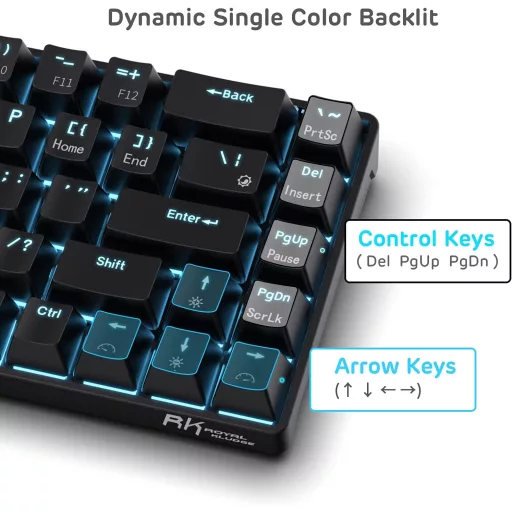 Tastatură mecanică wireless RK ROYAL KLUDGE RK68, 65% compactă, Bluetooth, gaming, switch-uri înlocuibile, negru