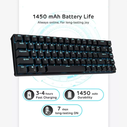 Tastatură mecanică wireless RK ROYAL KLUDGE RK68, 65% compactă, Bluetooth, gaming, switch-uri înlocuibile, negru