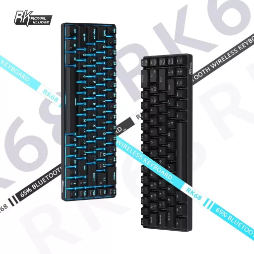 Tastatură mecanică wireless RK ROYAL KLUDGE RK68, 65% compactă, Bluetooth, gaming, switch-uri înlocuibile, negru