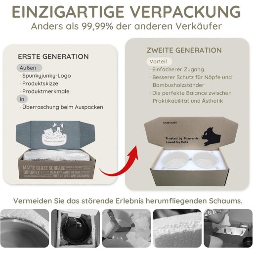 SPUNKYJUNKY Keramička Dvostruka Zdjelica sa Stalkom od Bambusa za Pse i Mačke 400ml Siva