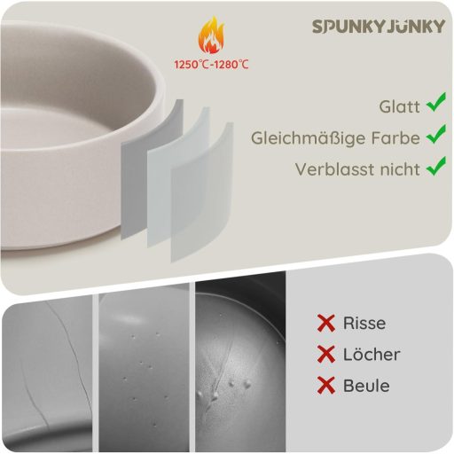 SPUNKYJUNKY Keramička Dvostruka Zdjelica sa Stalkom od Bambusa za Pse i Mačke 400ml Siva