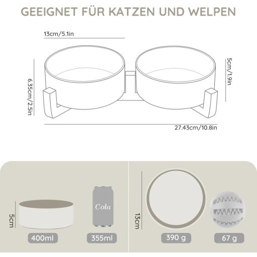 SPUNKYJUNKY Keramička Dvostruka Zdjelica sa Stalkom od Bambusa za Pse i Mačke 400ml Siva
