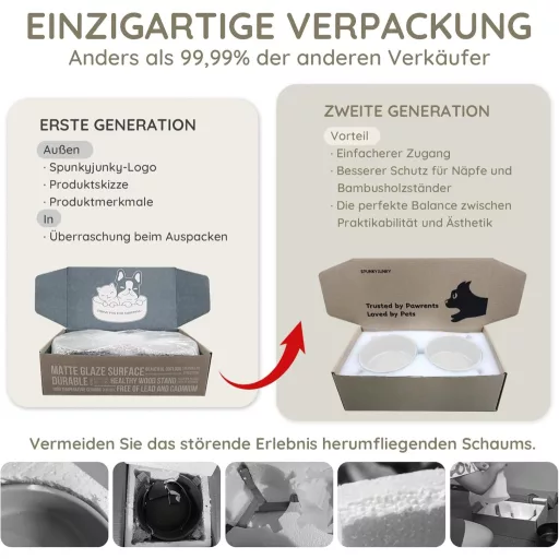 SPUNKYJUNKY Bol Ceramic Dublu cu Suport de Bambus pentru Câini și Pisici 400ml Gri