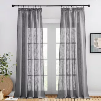   PONY DANCE Linen-Look Függöny 2db 245x140cm Sötétszürke Félig Átlátszó