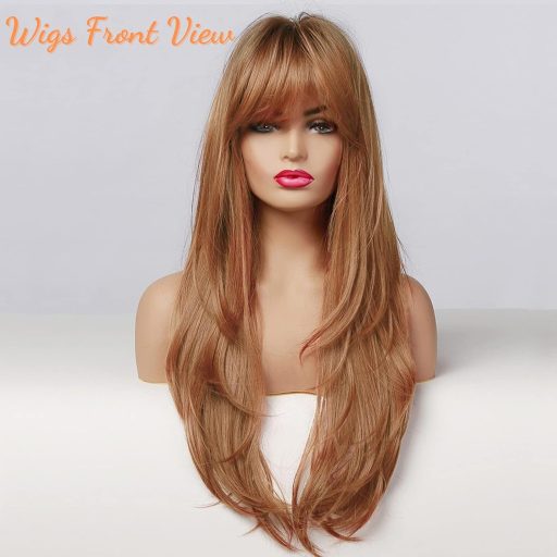 Honygebia Réz Narancs Paróka Frufruval - Hosszú Női Szintetikus Hőálló Paróka Arany Barna Színben Karneválhoz Jelmezhez