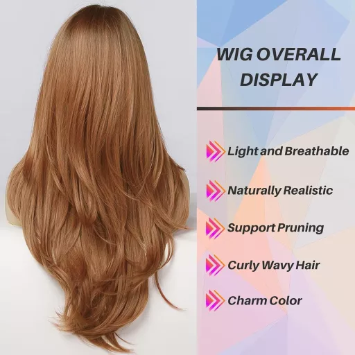 Honygebia Réz Narancs Paróka Frufruval - Hosszú Női Szintetikus Hőálló Paróka Arany Barna Színben Karneválhoz Jelmezhez