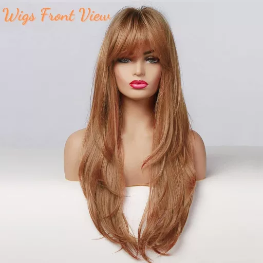 Honygebia Réz Narancs Paróka Frufruval - Hosszú Női Szintetikus Hőálló Paróka Arany Barna Színben Karneválhoz Jelmezhez