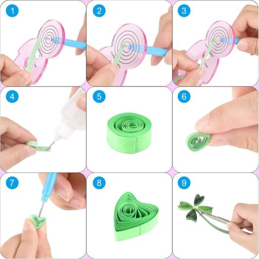 Set de 48 de piese pentru quilling din hârtie Woohome, cu șabloane și modele