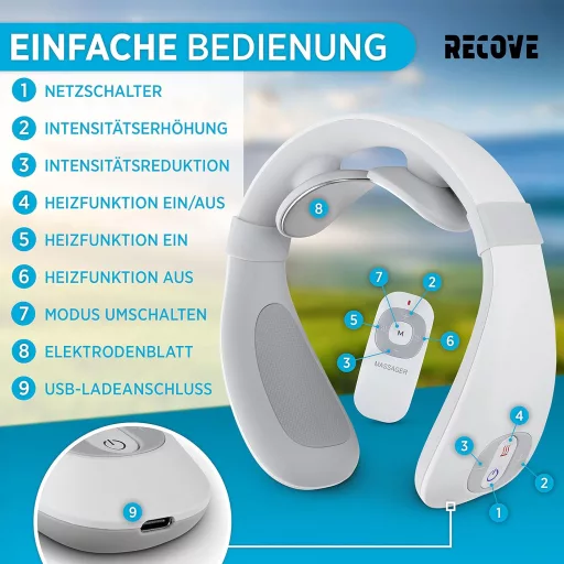 Recove Elektromos Nyakmasszírozó Hőfunkcióval - Shiatsu Masszázs 6 Móddal és 15 Szinttel