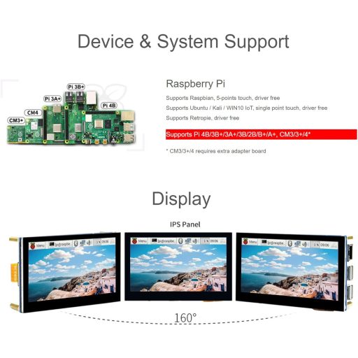 Waveshare 4.3" DSI LCD kijelző Raspberry Pi-hez 800×480 IPS érintőképernyő