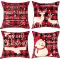 BootyBay Karácsonyi Párnahuzat Szett 45x45 cm - 4 db Piros-Fekete Ünnepi Huzat Rénszarvas és Hóember Mintával - Mosható Len Anyagú Díszpárna