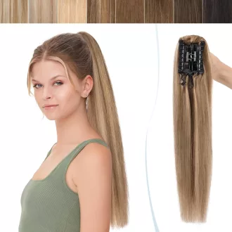   SEGO Extensie de păr cu clips, coadă de cal din păr uman 50cm Remy, păr drept #4/27 120g