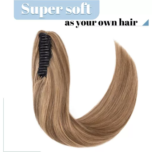 SEGO Extensie de păr cu clips, coadă de cal din păr uman 50cm Remy, păr drept #4/27 120g