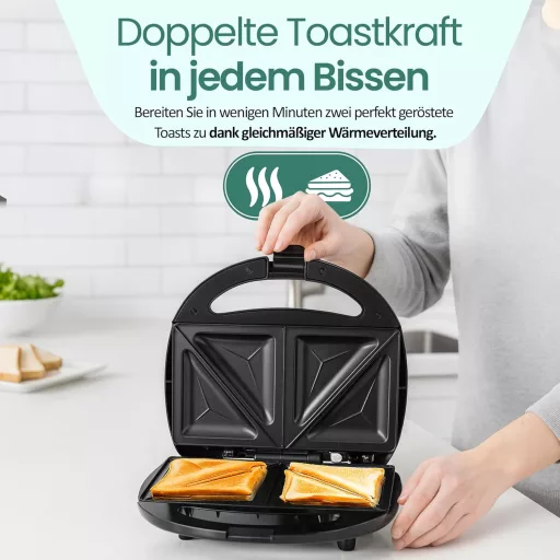 Emerio Dupla Szendvicssütő Fekete 750W Antilengő Bevonattal Gyors Felmelegítés