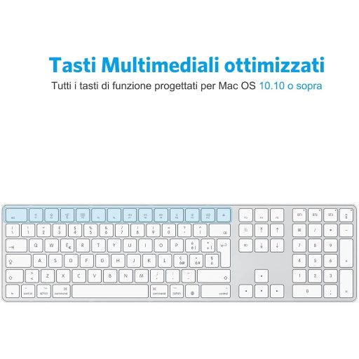 OMOTON Bluetooth Billentyűzet Mac-hez, Olasz Kiosztás, Numerikus Billentyűzet, MacBook Air/Pro/iMac Kompatibilis, Fehér