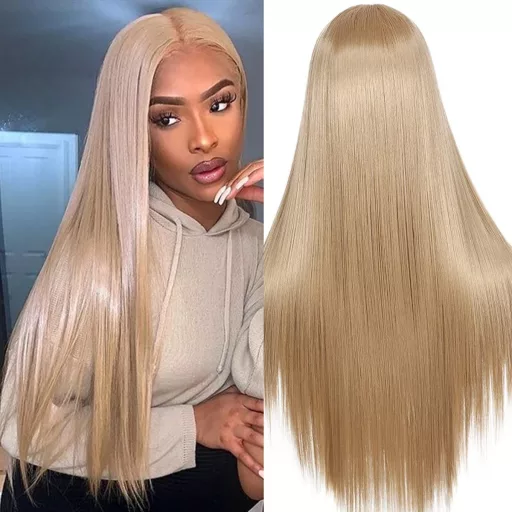 Sapphirewigs hamvas szőke hosszú egyenes paróka csipke fronttal női - T Part, Ash blonde