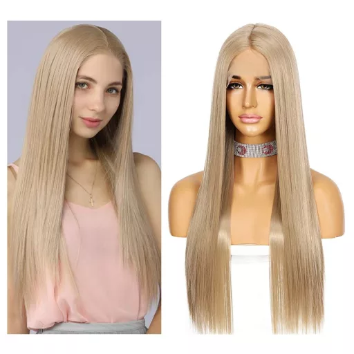 Sapphirewigs hamvas szőke hosszú egyenes paróka csipke fronttal női