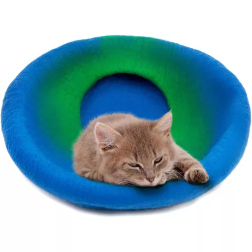 Peștera pentru pisici Woolygon, din lână - Ascunzătoare ecologică din pâslă, lucrată manual din lână merinos 100%, cu funcție de auto-încălzire, pentru pisici de toate dimensiunile, Ind