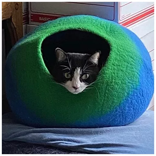 Peștera pentru pisici Woolygon, din lână - Ascunzătoare ecologică din pâslă, lucrată manual din lână merinos 100%, cu funcție de auto-încălzire, pentru pisici de toate dimensiunile, Ind