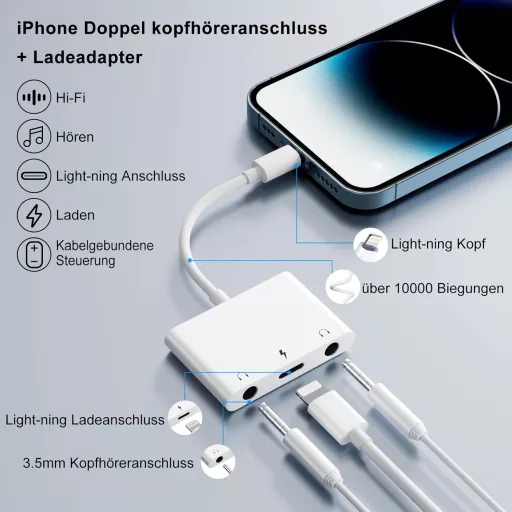 AMLLXEN iPhone 3.5mm audio adapter töltőporttal 3 az 1-ben