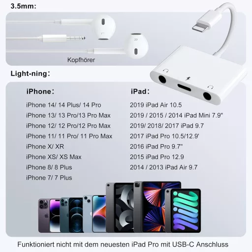 AMLLXEN iPhone 3.5mm audio adapter töltőporttal 3 az 1-ben