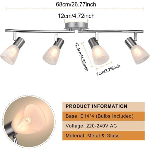Unikcst stropna svjetiljka s 4 žarulje E14, rotirajuće reflektorsko svjetlo, topla bijela 3000K