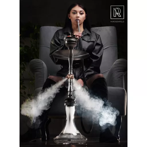 Set narghilea complet M. ROSENFELD - Oțel inoxidabil, 3 capete de lup, cu suport LED iluminat și telecomandă - 85 cm