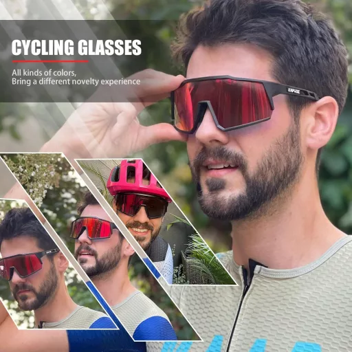 KAPVOE Polarizált Kerékpáros Szemüveg 4 Cserélhető Lencsével - Piros-Fekete Unisex Sportszemüveg