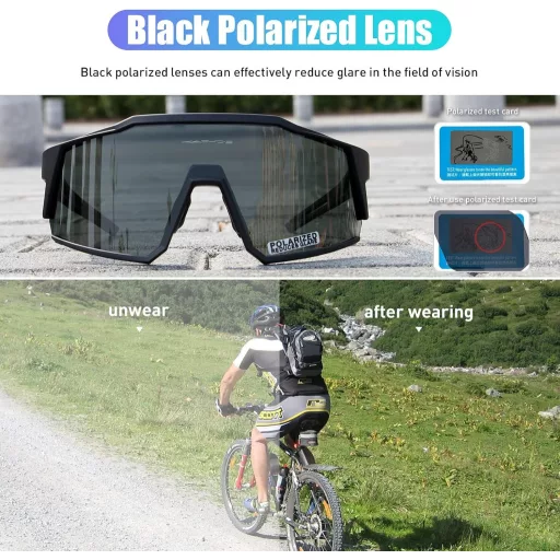 KAPVOE Polarizált Kerékpáros Szemüveg 4 Cserélhető Lencsével - Piros-Fekete Unisex Sportszemüveg