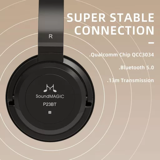 SoundMAGIC P23BT Bluetooth fejhallgató zajszűrés mikrofonnal, HiFi hang fekete