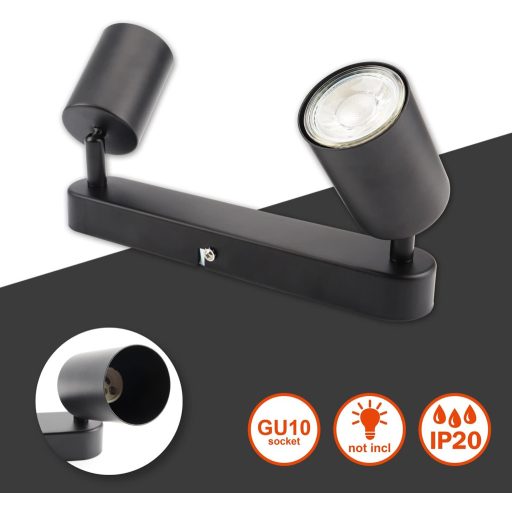 da LIGHT LED Mennyezeti Lámpa 2-Ágú Forgó Spotlámpa GU10 Retro Fekete