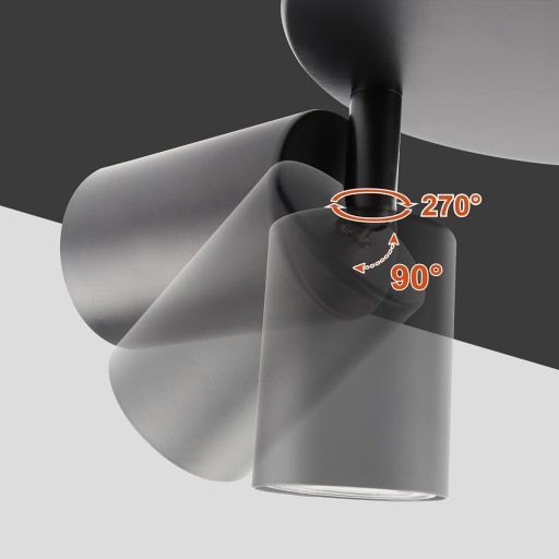 Lampă de plafon cu LED, 2 brațe, spot rotativ, GU10, retro, neagră