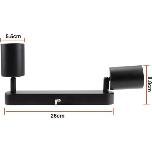 Lampă de plafon cu LED, 2 brațe, spot rotativ, GU10, retro, neagră