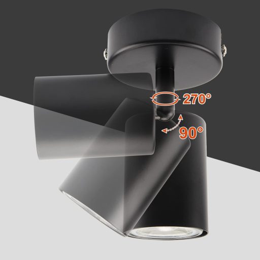 DA LIGHT Plafonieră LED, Spot rotativ GU10, Negru, Retro, Living, Dormitor, Bucătărie