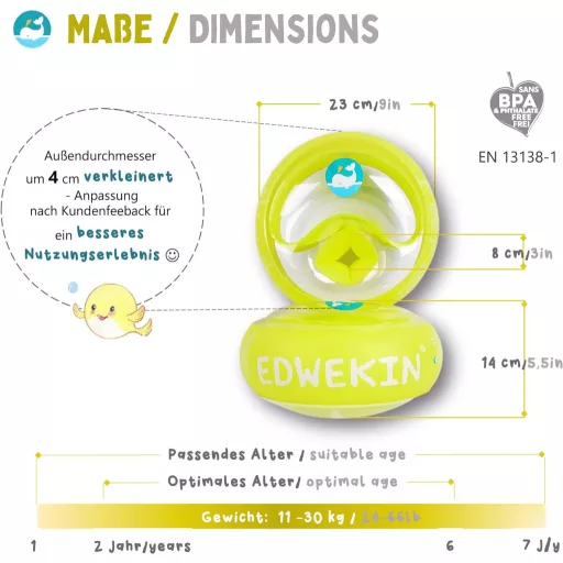 Prémiové koleso na plávanie EDWEKIN pre deti od 1 do 6 rokov | S certifikáciou TÜV | Veľké vzduchové komory | Bezpečné učenie plávania