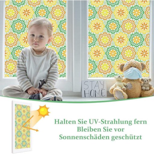 Lifetree Dekoratív virágmintás ablakfólia 45 * 200CM, statikus tapadású, UV-védelemmel, virágmintás, sárga színben