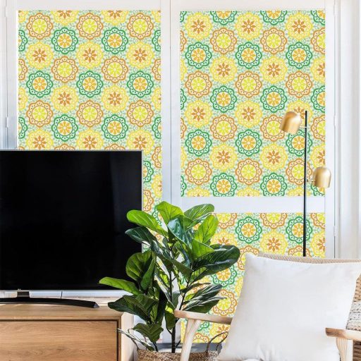 Lifetree Dekoratív virágmintás ablakfólia 45 * 200CM, statikus tapadású, UV-védelemmel, virágmintás, sárga színben